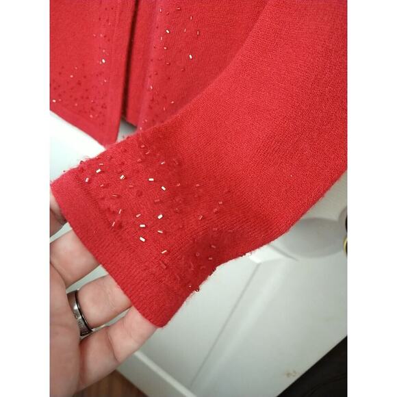Croft And Barrow Woman M Sweater Red Beaded Pullover Cardigan Tank Front Lined - Picture 8 of 10